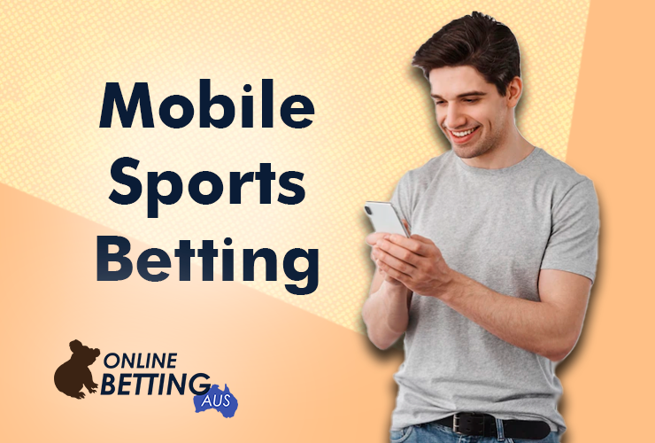 Happy australian man making bets on smartphone