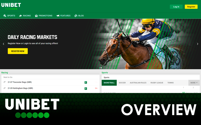 Screenshot of main page of Unibet site