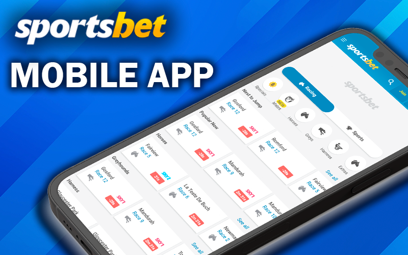 Sportsbet site opened on a mobile phone