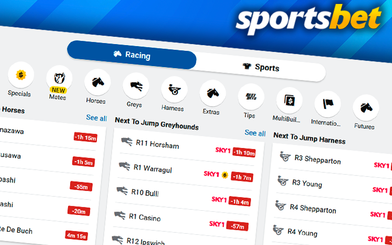 Racing button on sportbet site