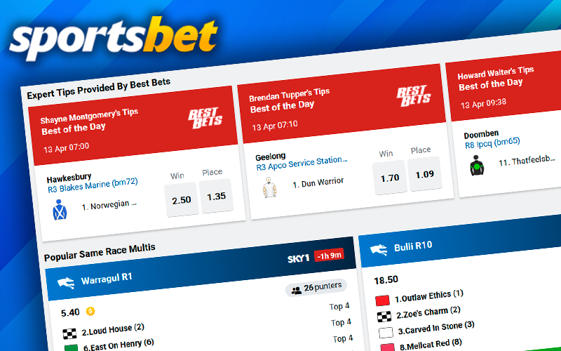 Sportsbet screenshot of home page