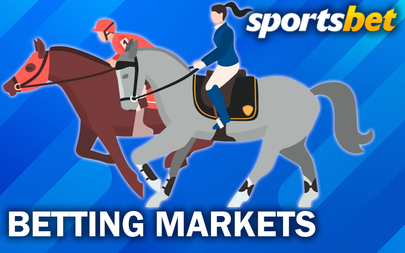 Two horseriders in front of each other and sportsbet logo