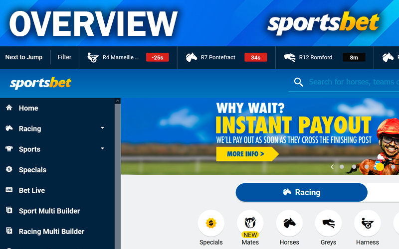 Sportsbet screenshot of main page