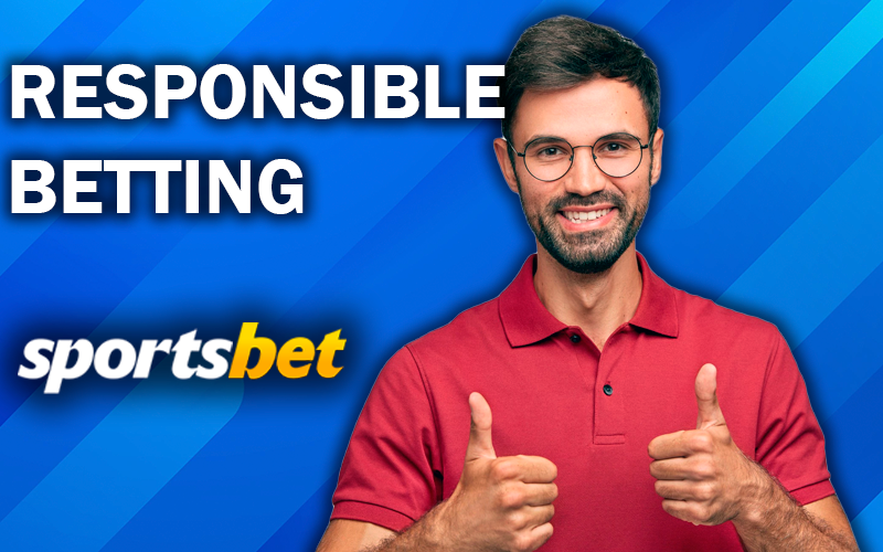 The smiling man points two thumbs up and sportsbet logo