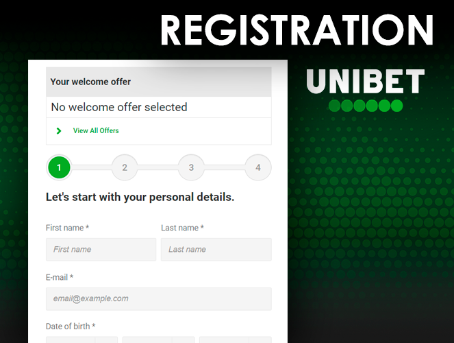 Registration window on Unibet site