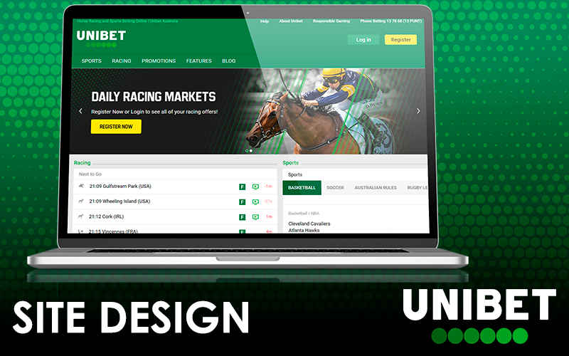 Main page of Unibet site opened on the laptop