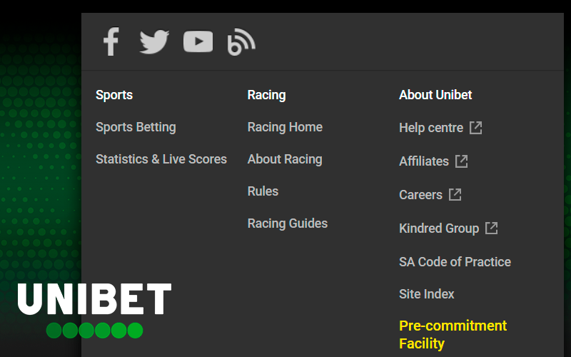 The bottom of main page on Unibet site