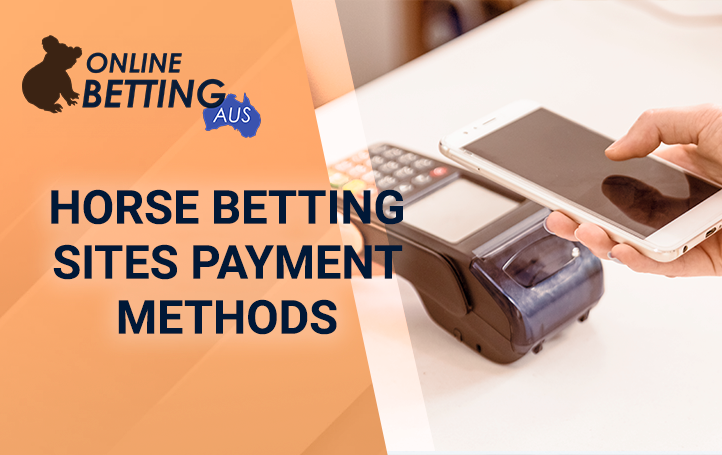 Cell phone in hand and a payment terminal near the onlinebettingaus logo
