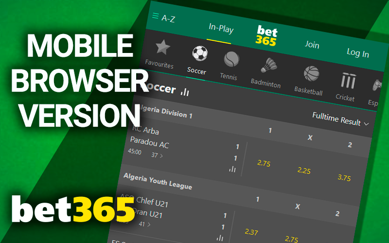Screenshot of bet365 mobile page