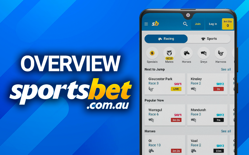 Cell phone with the Sportsbet homepage and logo