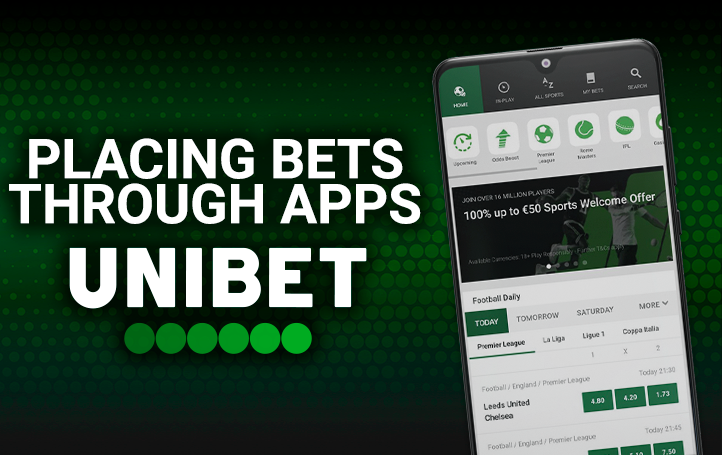 Unibet logo with cell phone open betting page
