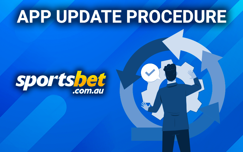 The sportsbet logo and the man with the settings icon and circular arrows
