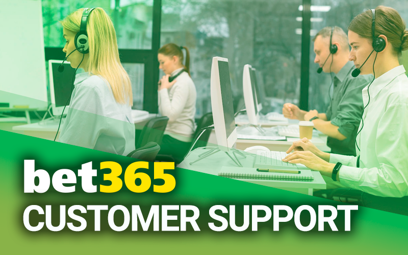 Contact center office with employees and bet365 logo