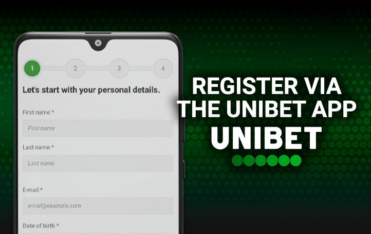 Phone with an open registration page and unibet logo