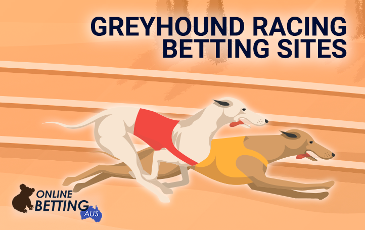 Dog racing on the track and the OnlineBettingAus logo