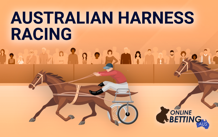 Race on harnessed horses in front of spectators at OnlineBetting Aus
