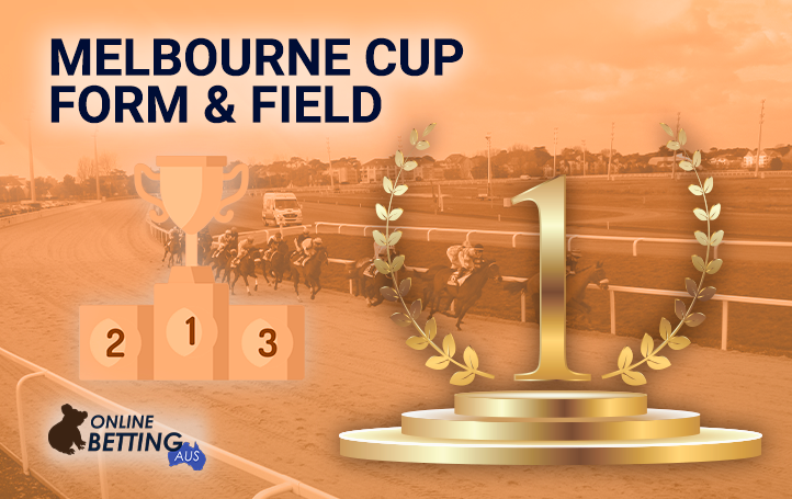 Prize first place icon in the background of a tournament horse race at Online Betting Aus