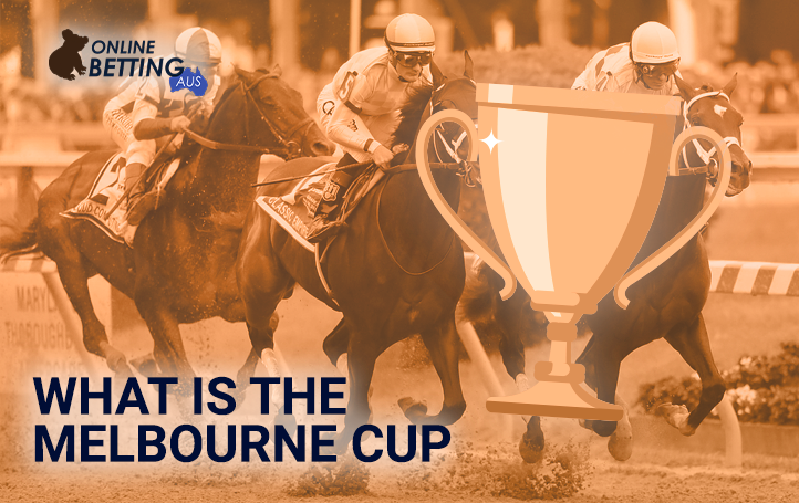 Winner's cup against the backdrop of a horse race at OnlineBetting Aus