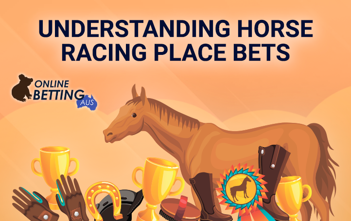 A horse with many awards and medals next to the OnlineBettingAus logo