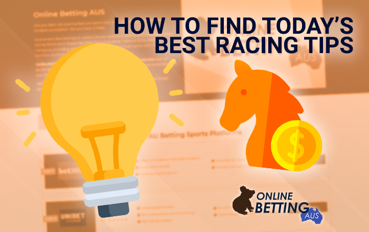 An icon of a light bulb and a horse with a coin in the background of the Online Betting Aus website