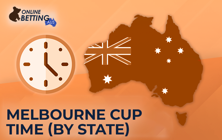Contoured borders of Australia and a clock icon next to the Online Betting Aus logo